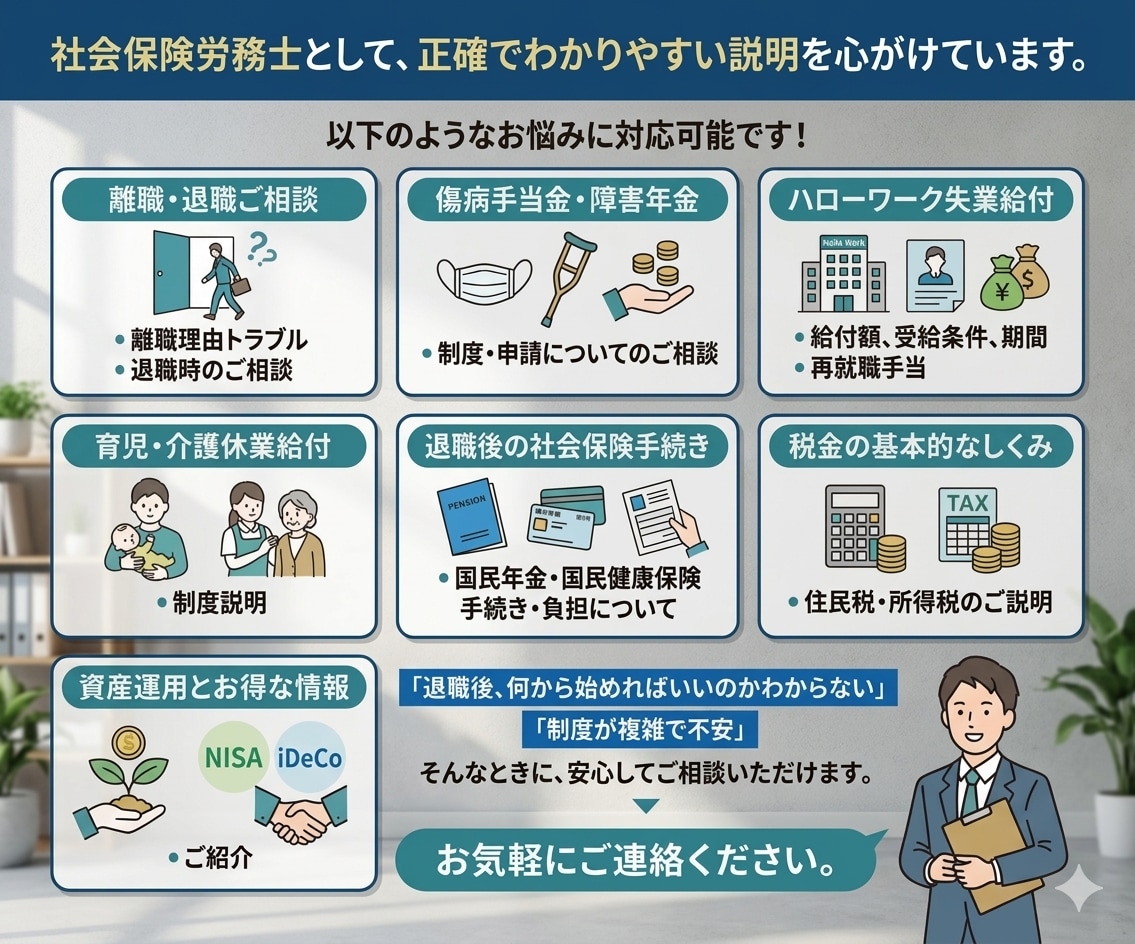 退職後の生活設計の相談にのります 元労働局・ハローワーク職員で社労士兼FP1級所持者です イメージ1