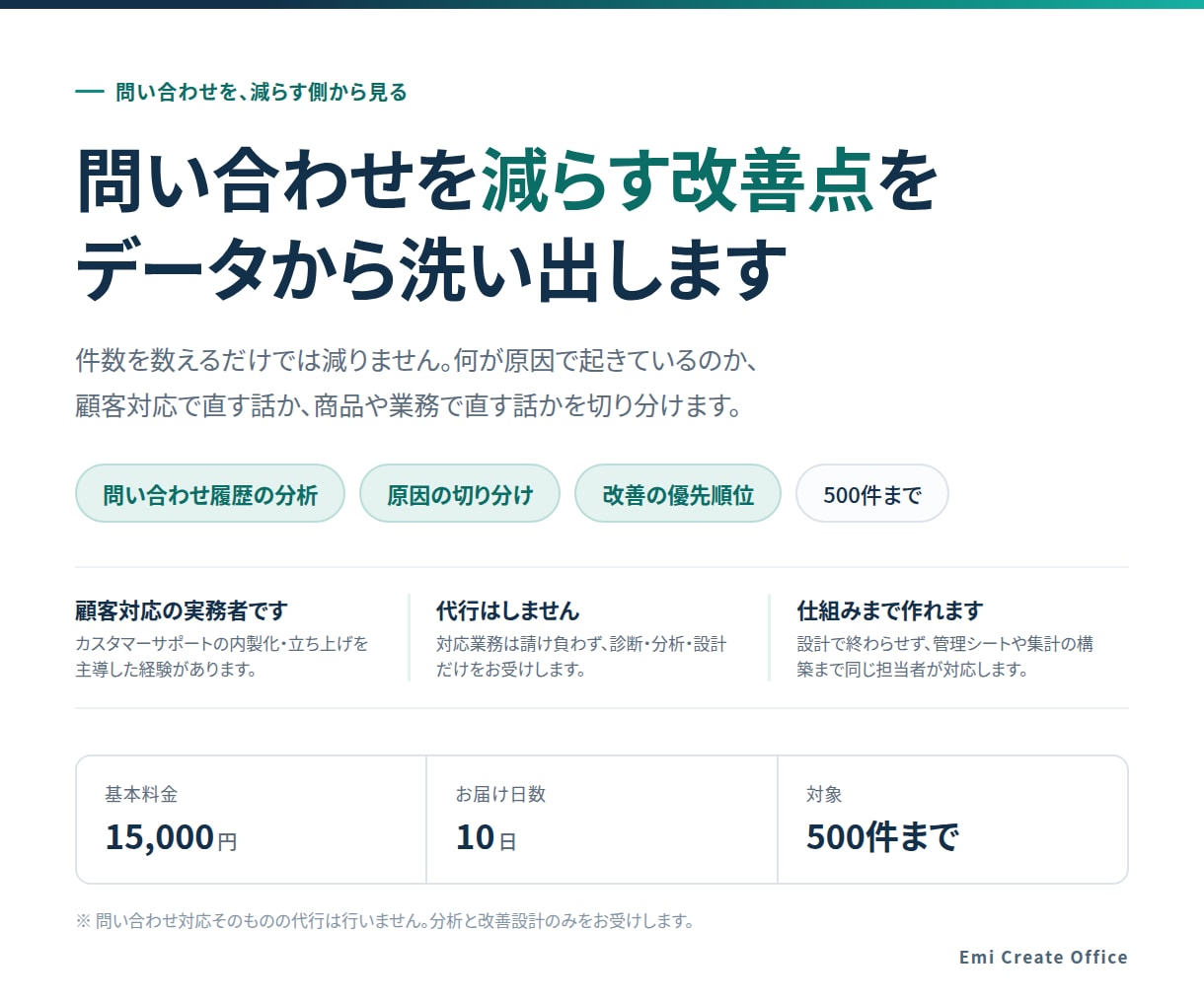 問い合わせを減らす改善点を洗い出します 問い合わせ履歴を分析し、原因と優先順位を整理 イメージ1