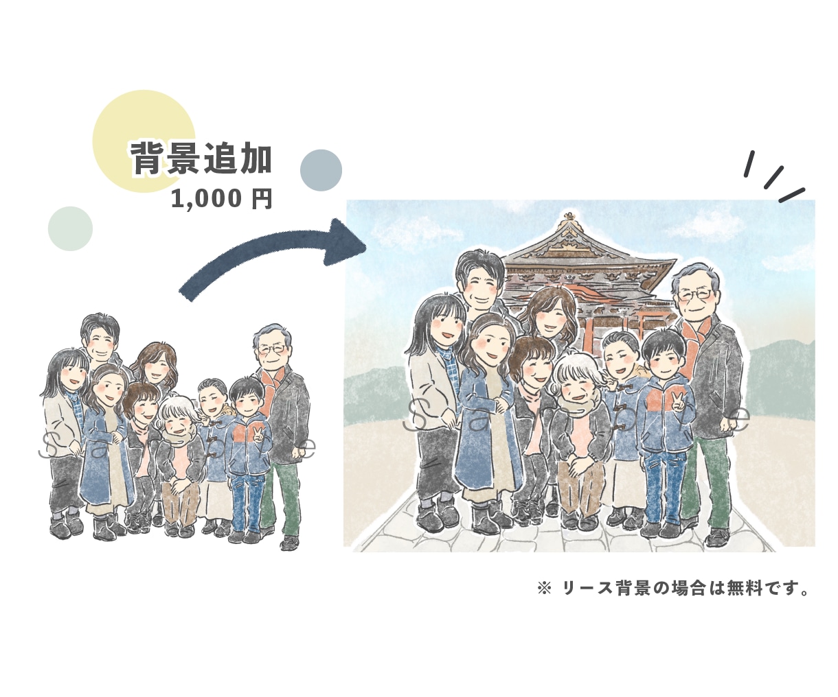 あたたかくホッとする似顔絵イラスト描きます 年賀状やウェルカムボード、還暦い等での似顔絵プレゼントに イメージ8