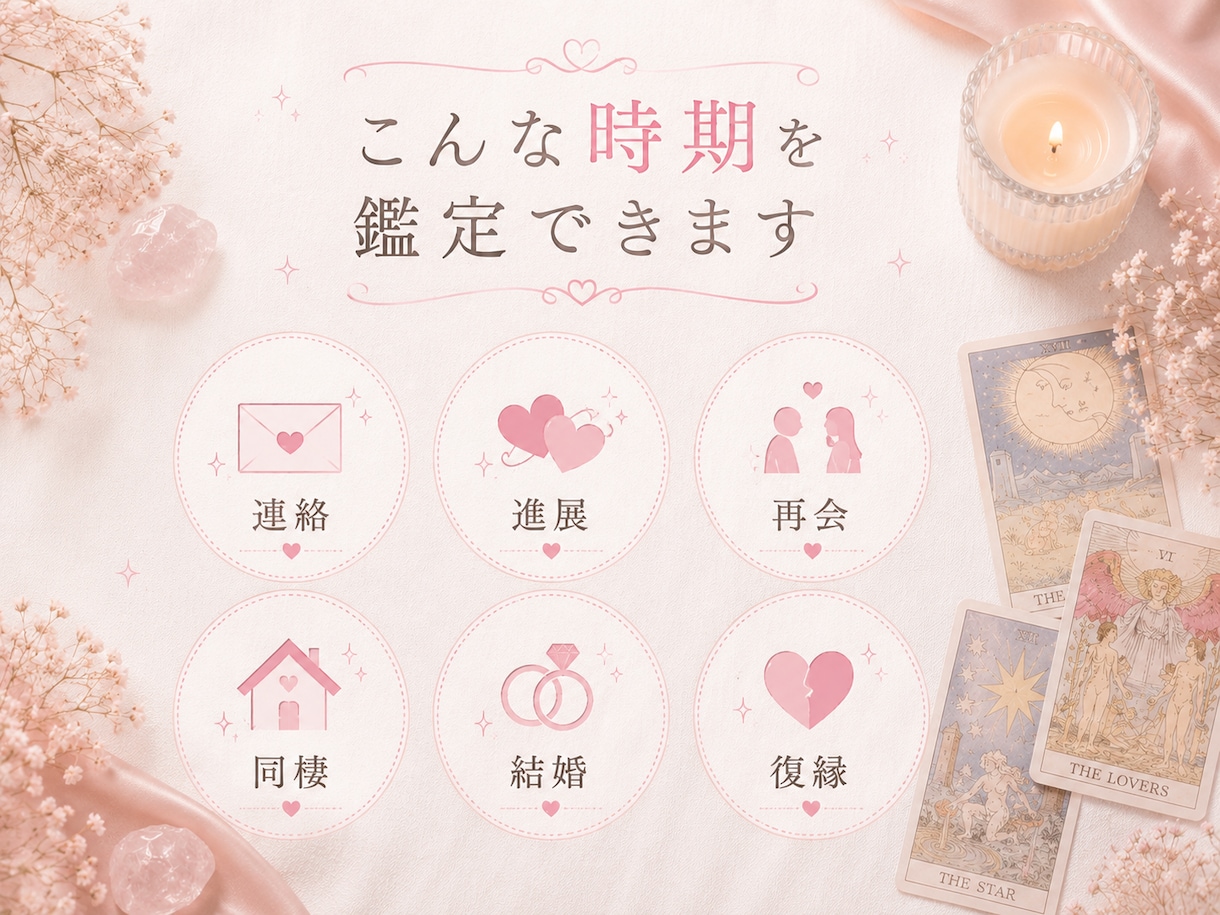 恋愛占い｜恋が動く時期・タイミングを占います 連絡・再会・復縁・同棲・結婚のタイミング等知りたい時期視ます イメージ3
