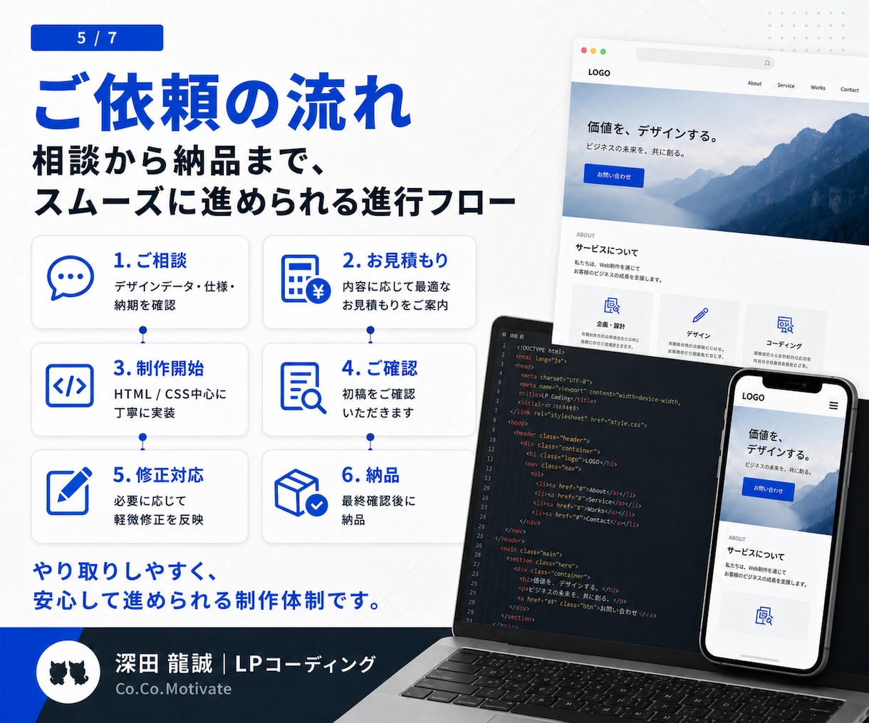 LPデザインのコーディングを承ります デザインの忠実再現を重視し、レスポンシブ対応まで丁寧に実装 イメージ6