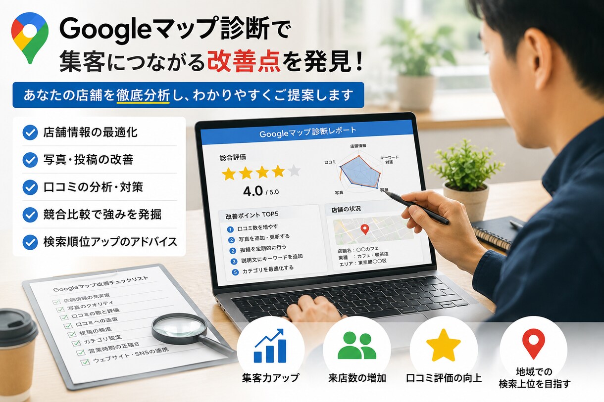 Googleマップを診断して改善点をご提案します Googleマップを診断し、改善点10項目と投稿文3本を提案 イメージ2