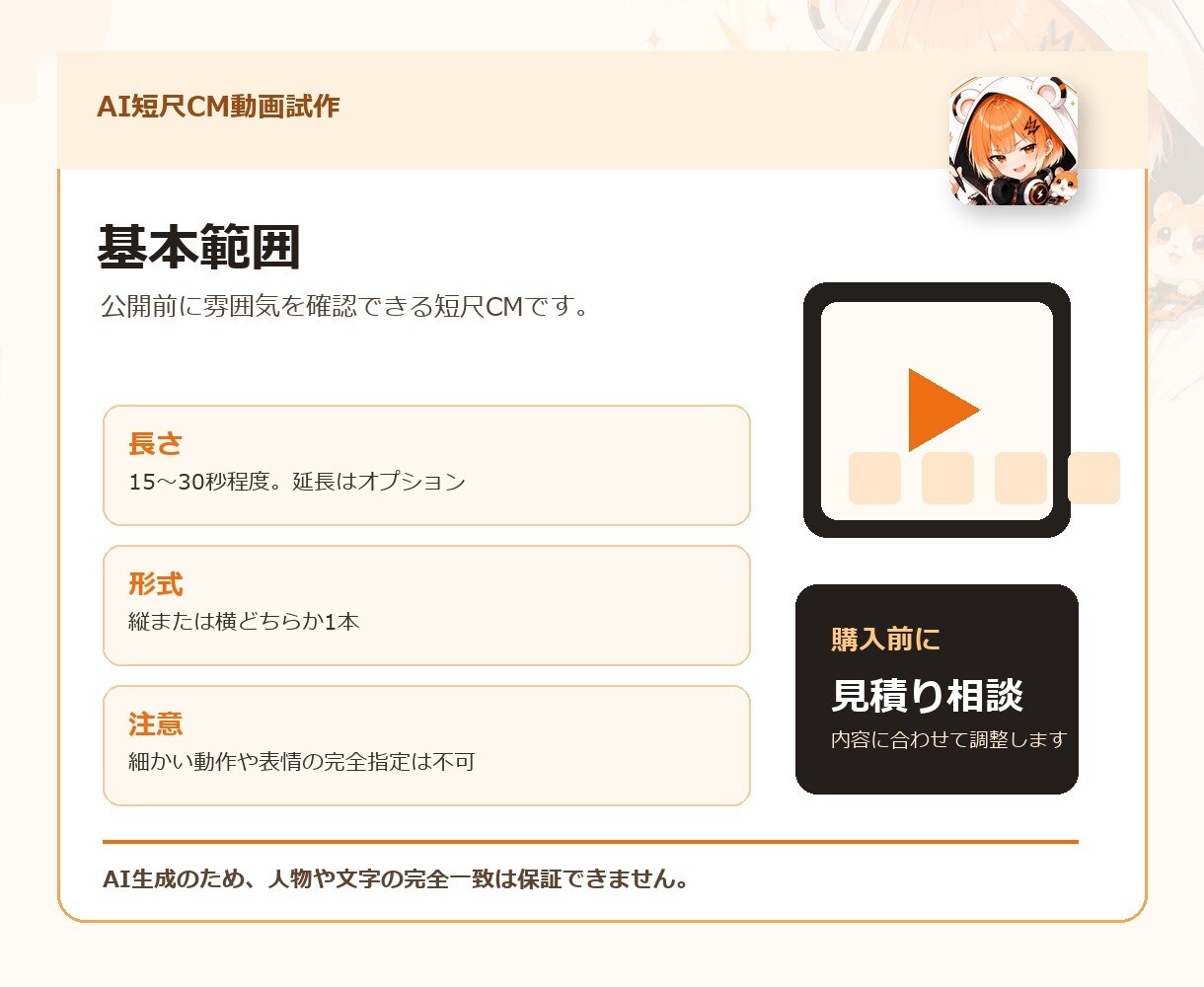 AIで短いCM動画を試作します 15〜30秒のAI短尺CMを試作します イメージ3