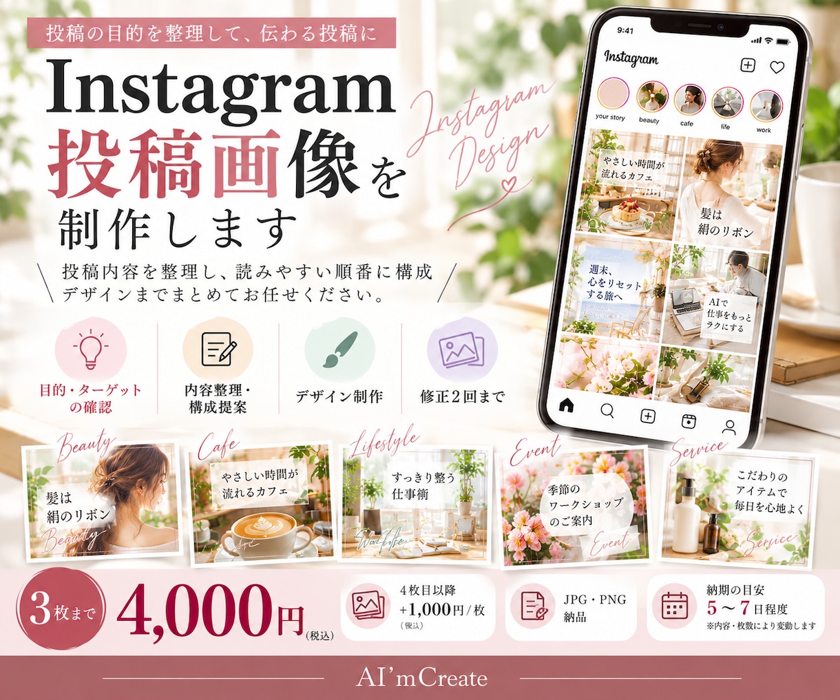 Instagram投稿画像を制作します 投稿内容を整理し、読みやすい順番に構成 イメージ2
