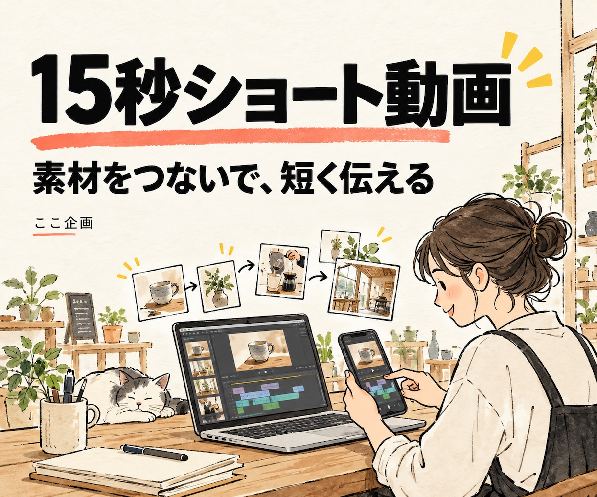 支給素材でシンプルな１５秒縦動画を作ります 写真や短い映像に文字と音を添えて紹介動画に イメージ1