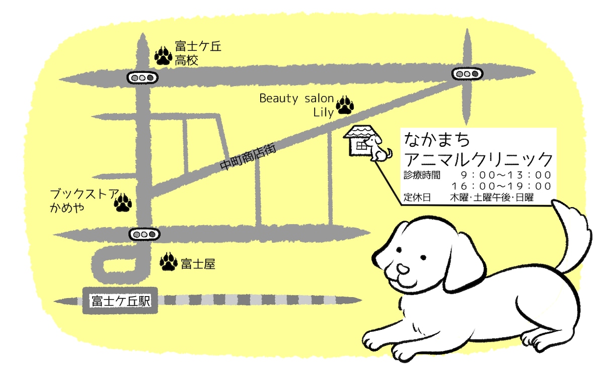 動物モチーフMAP オリジナル動物絵1点入れます 犬猫etcイラスト入りかわいい手描き風地図。チラシやHPに！ イメージ2
