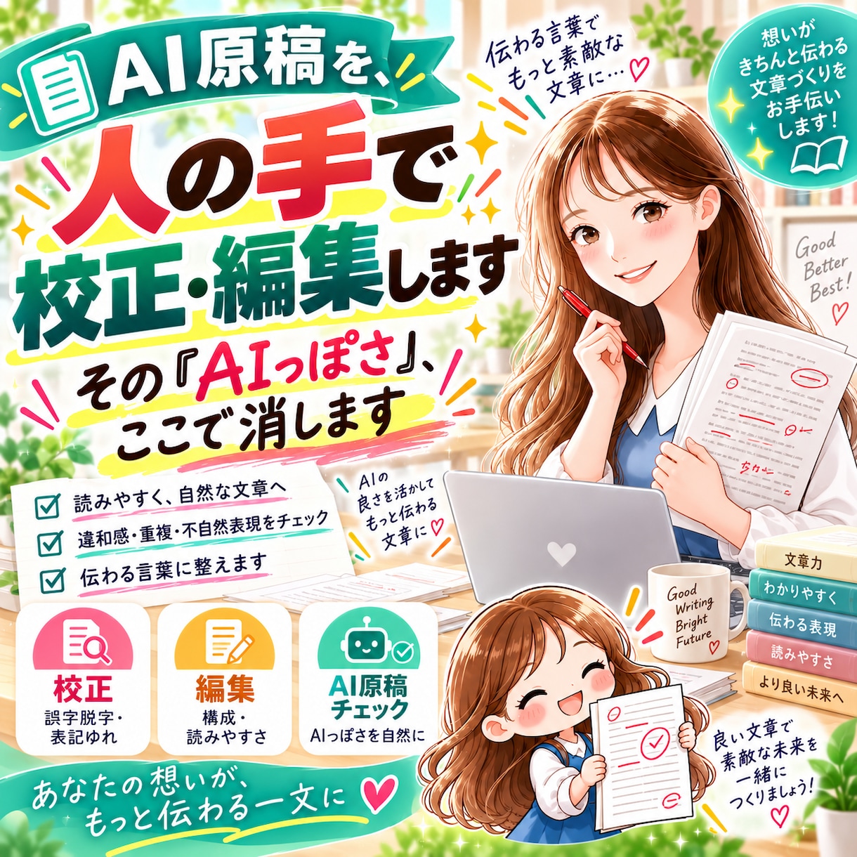 AI原稿を、人の手で校正・編集します その"AIっぽさ"、ここで消します イメージ1