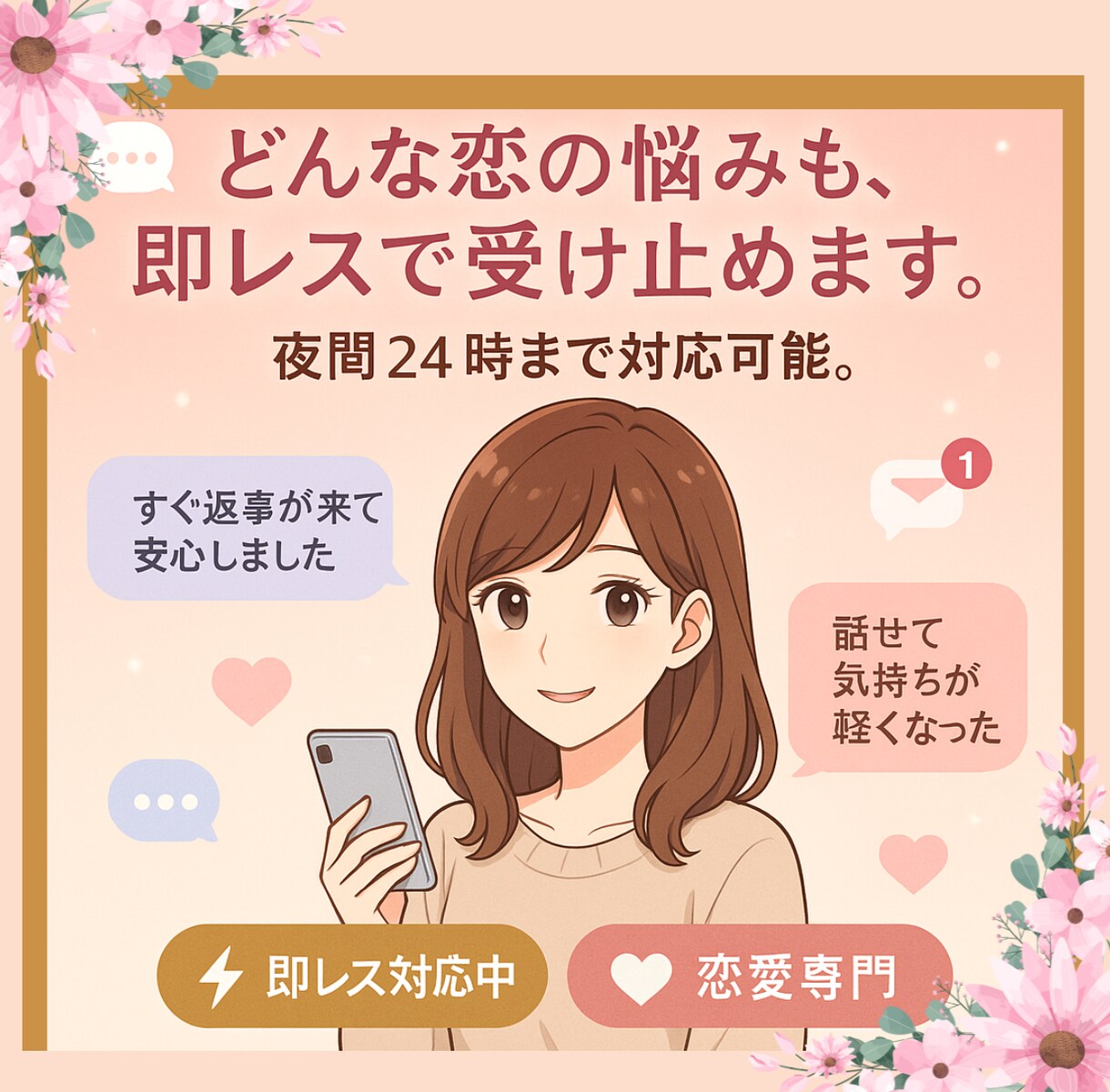 即レス対応！恋愛のお悩み聞きます お相手様の行動･心理を読みときながらお話を聞きます！ イメージ1