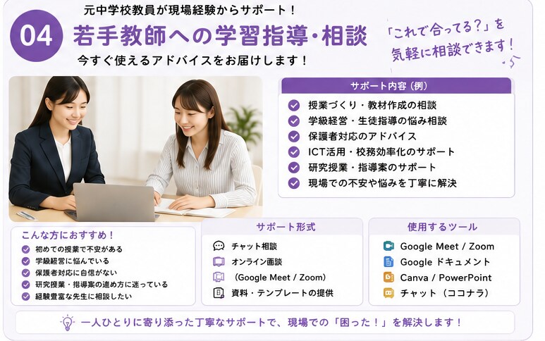 授業づくりや学級経営の相談に乗ります 目の前の児童生徒のために頑張る先生をサポートします！ イメージ1