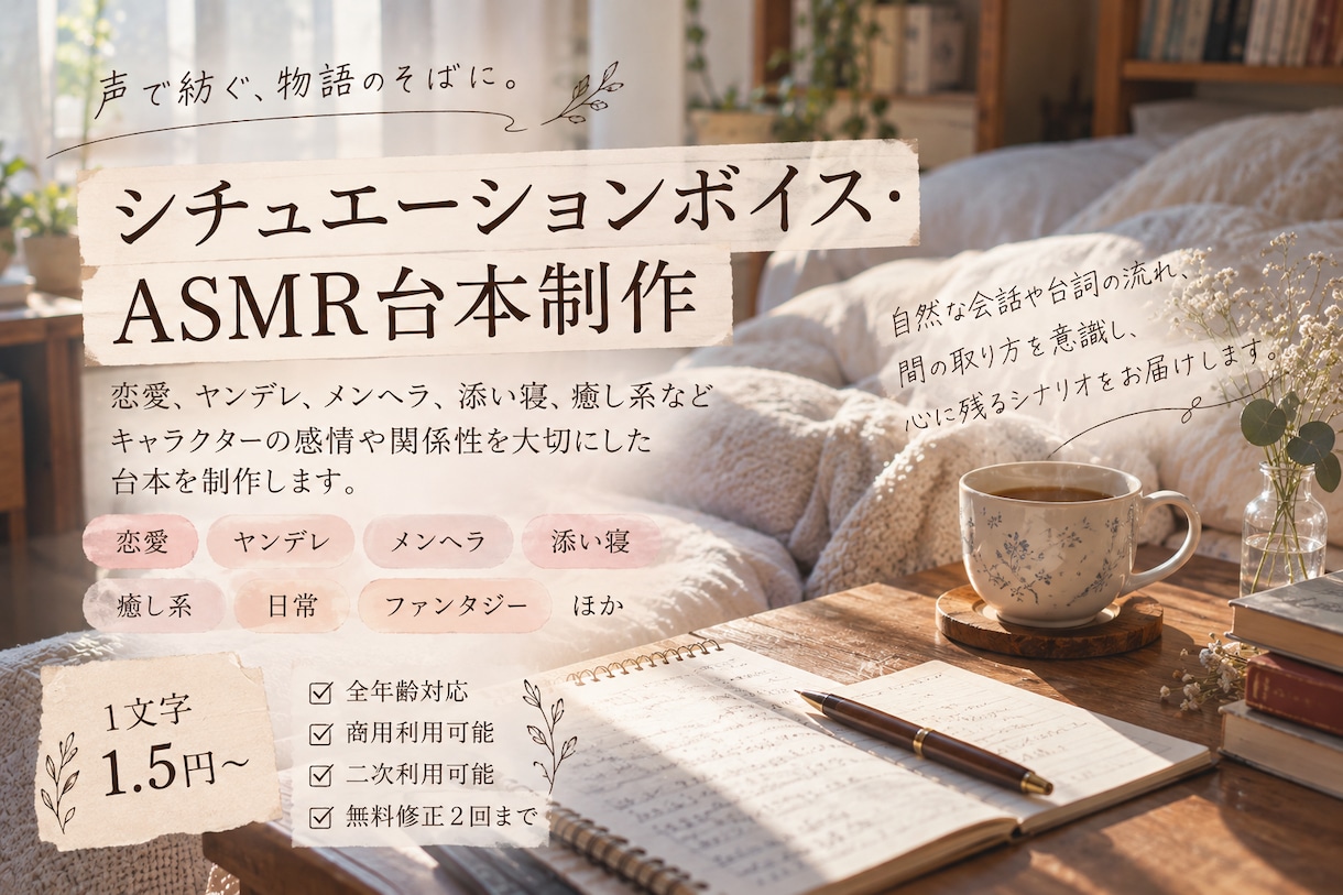 声に出して読みやすい台本・原稿を制作します ナレーションから朗読・音声作品まで幅広く対応します イメージ1