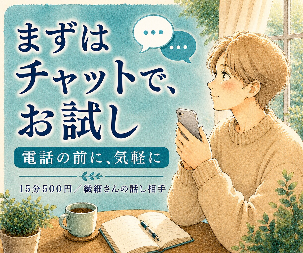 電話の前に｜まずチャットでお試しできます いきなり電話は緊張する方へ。雰囲気を試してから イメージ1