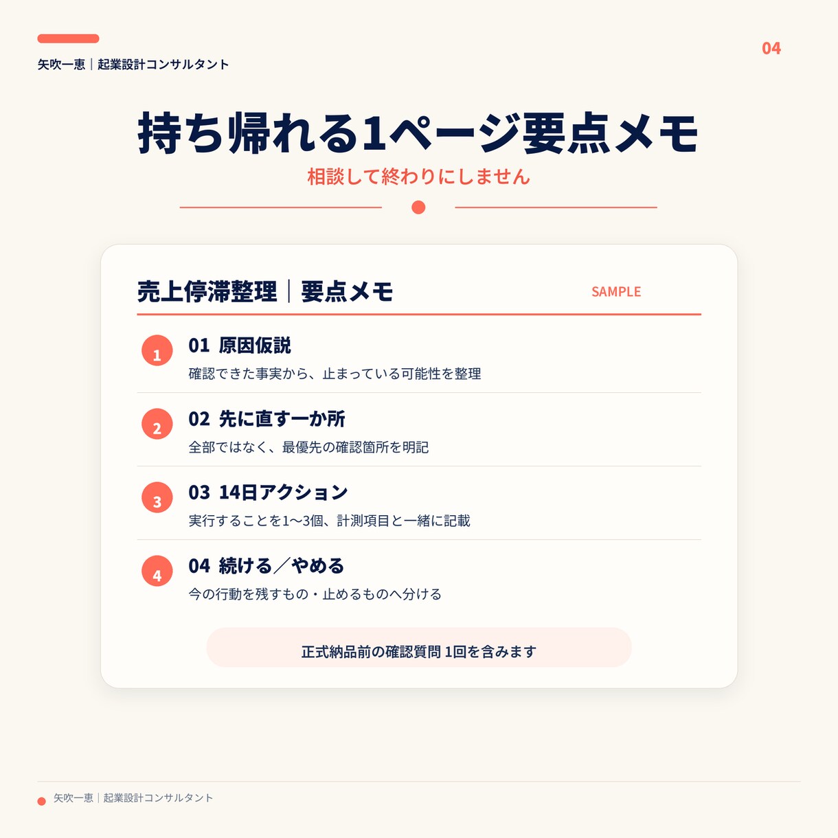 売上停滞の原因仮説と次の一手を整理します 原因仮説と優先順位を整理し、14日の行動を1〜3個に絞る イメージ5
