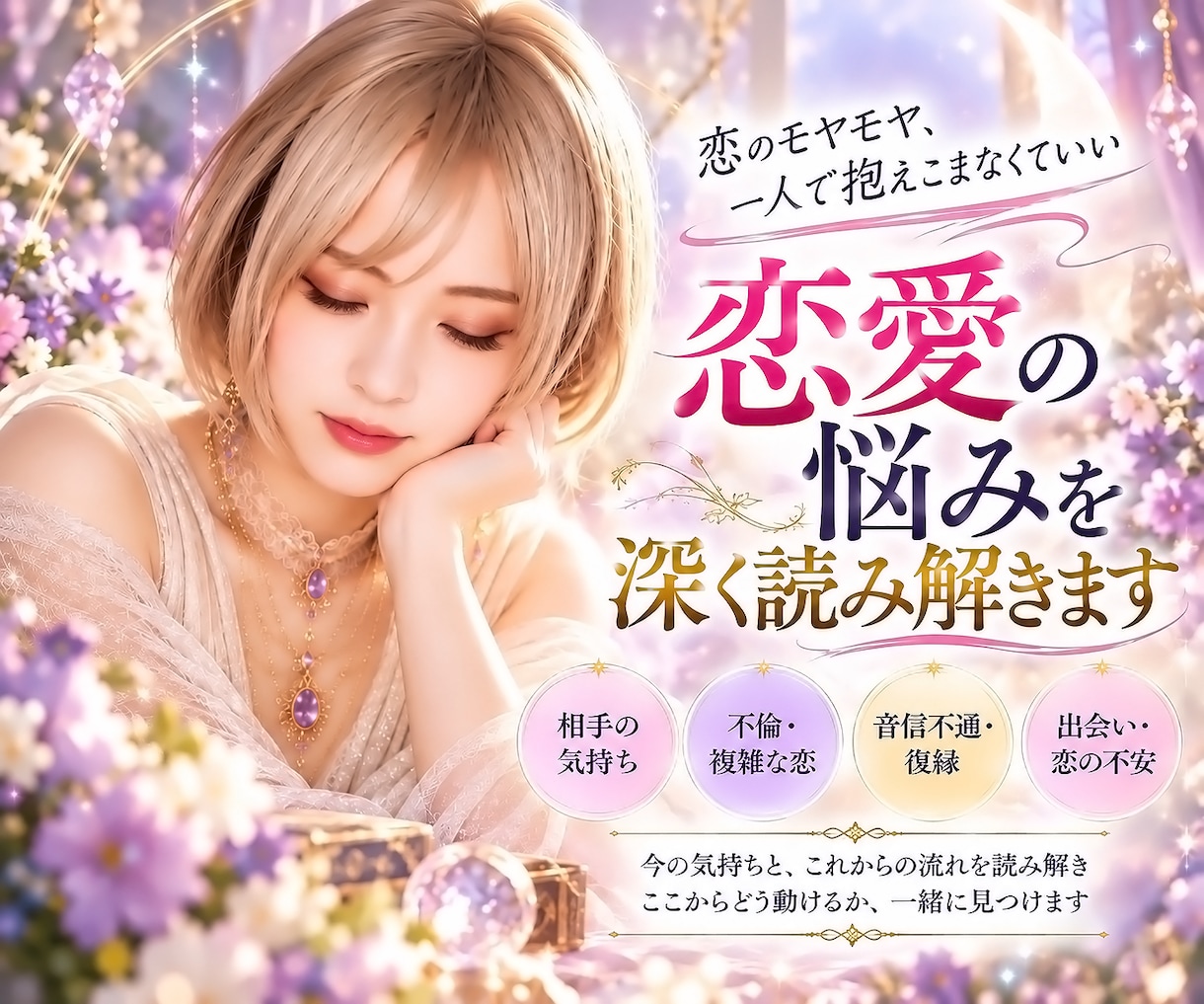 霊視でお相手の心に繋がり、輝く恋の糸口見つけます 恋愛全般・相手の本音や恋の行方を読み解き、不安をやわらげます イメージ2
