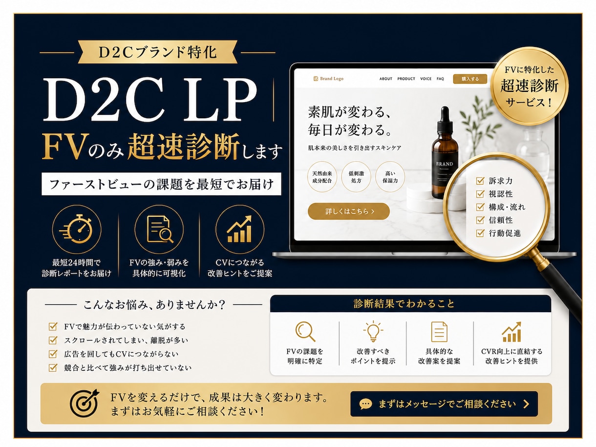 D2C LP｜FVのみ超速診断します ファーストビューの課題を最短でお届け イメージ1