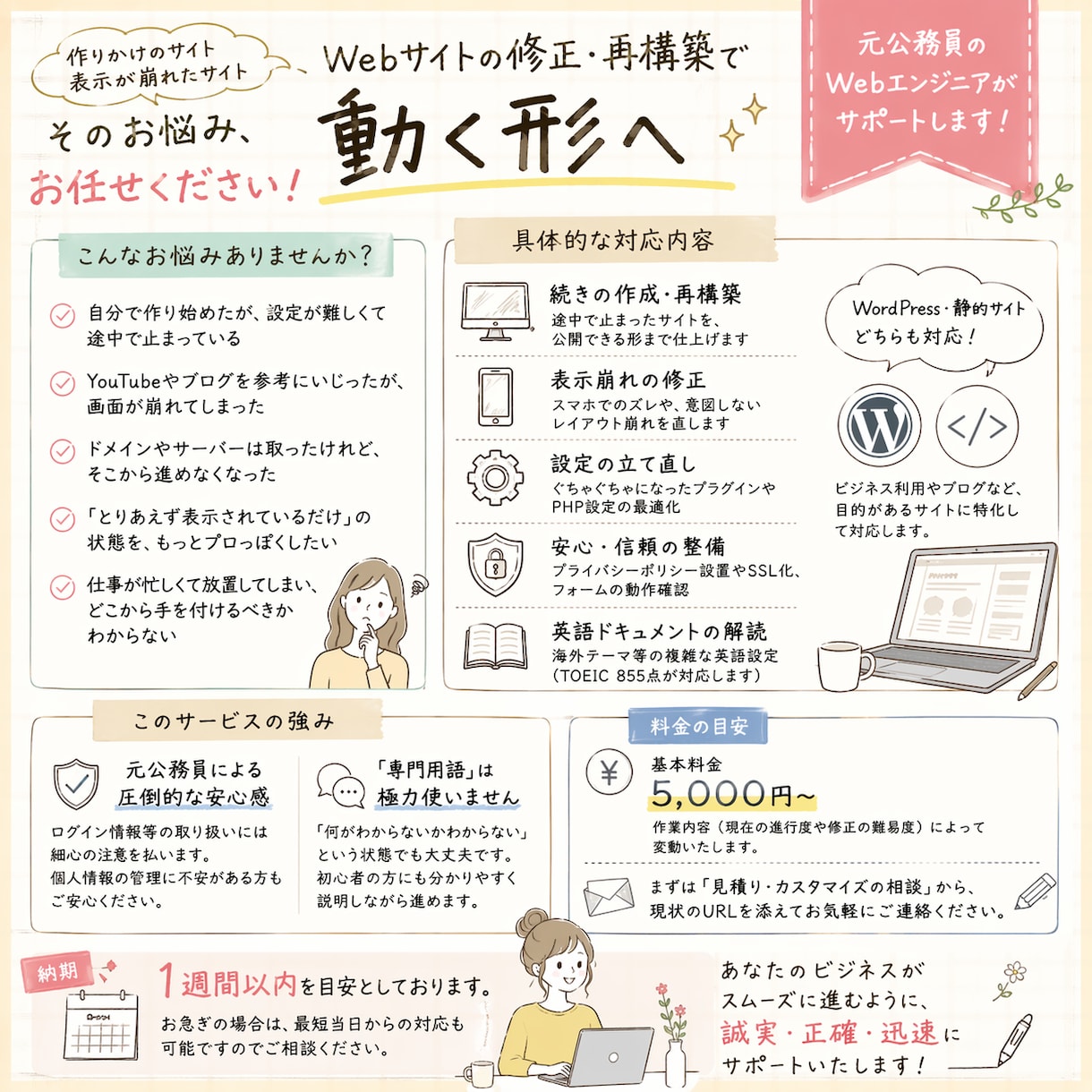 作りかけWordPressブログ、続きから完成ます 設定の挫折をサポート！止まったサイトを今すぐ再始動。 イメージ2