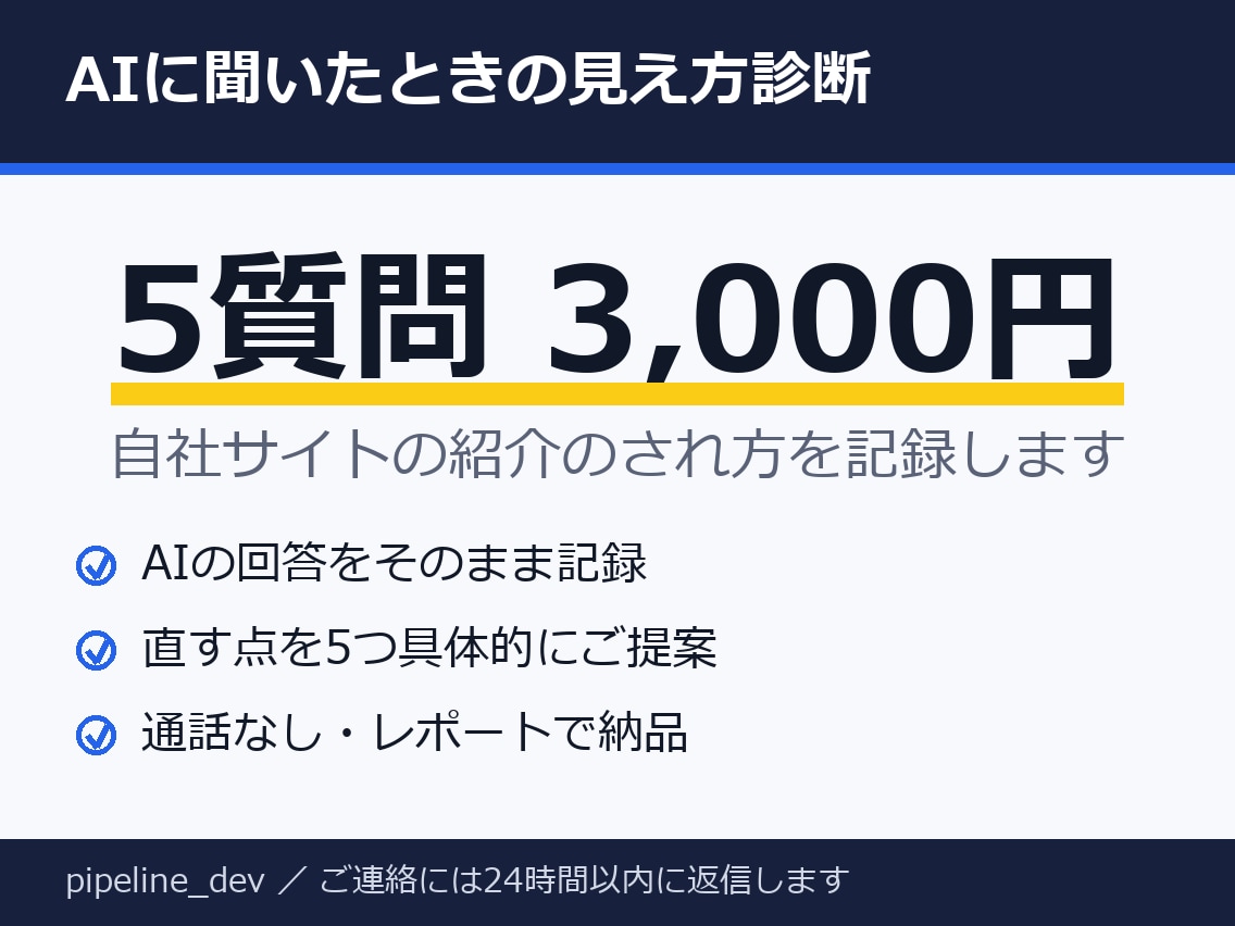 AIに聞いたときの自社の見え方を診断します 質問5つの回答を記録・直す点を5つご提案 イメージ1