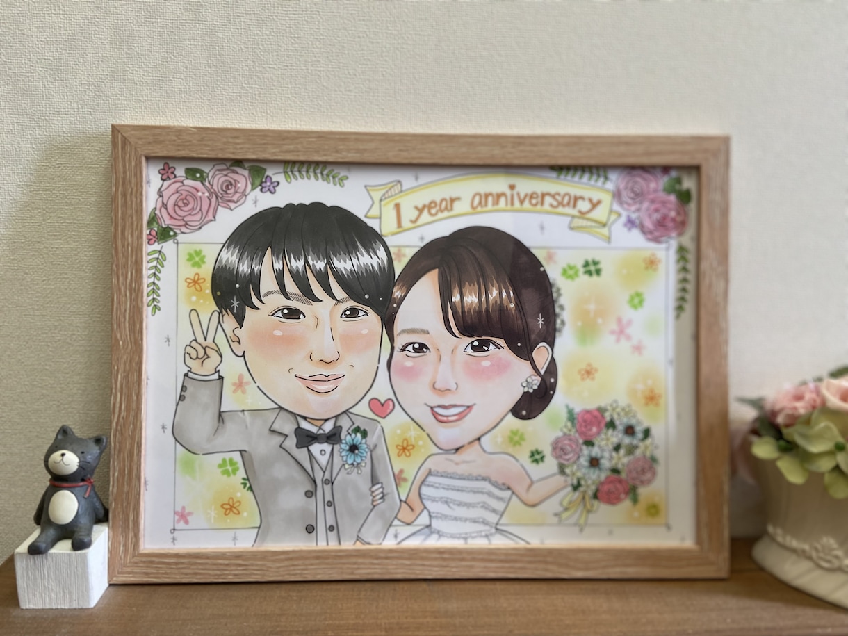 額縁付！結婚記念日、カップル記念日の似顔絵描きます ⭐︎送料無料！記念日をもっと特別に。世界に一つだけの似顔絵 イメージ9