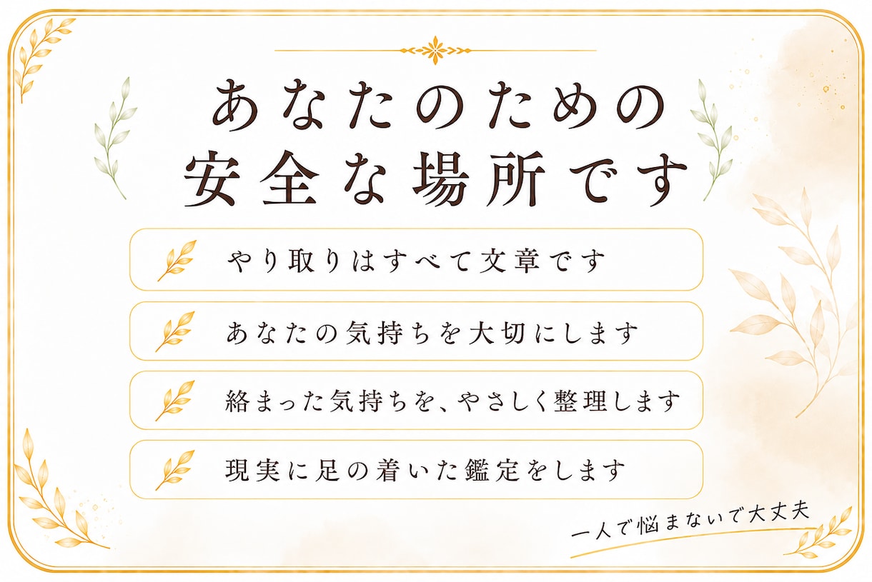 考えすぎて苦しい恋愛・人間関係を整理します 一人で悩まないで！　モヤモヤする関係を整理して心を軽くします イメージ2