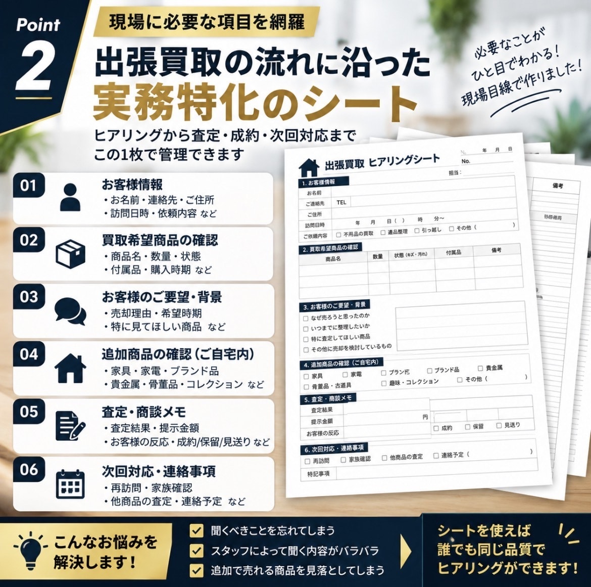 出張買取のヒアリングシートを作成します 聞き漏れを防ぎ成約につなげる現場用シート イメージ2