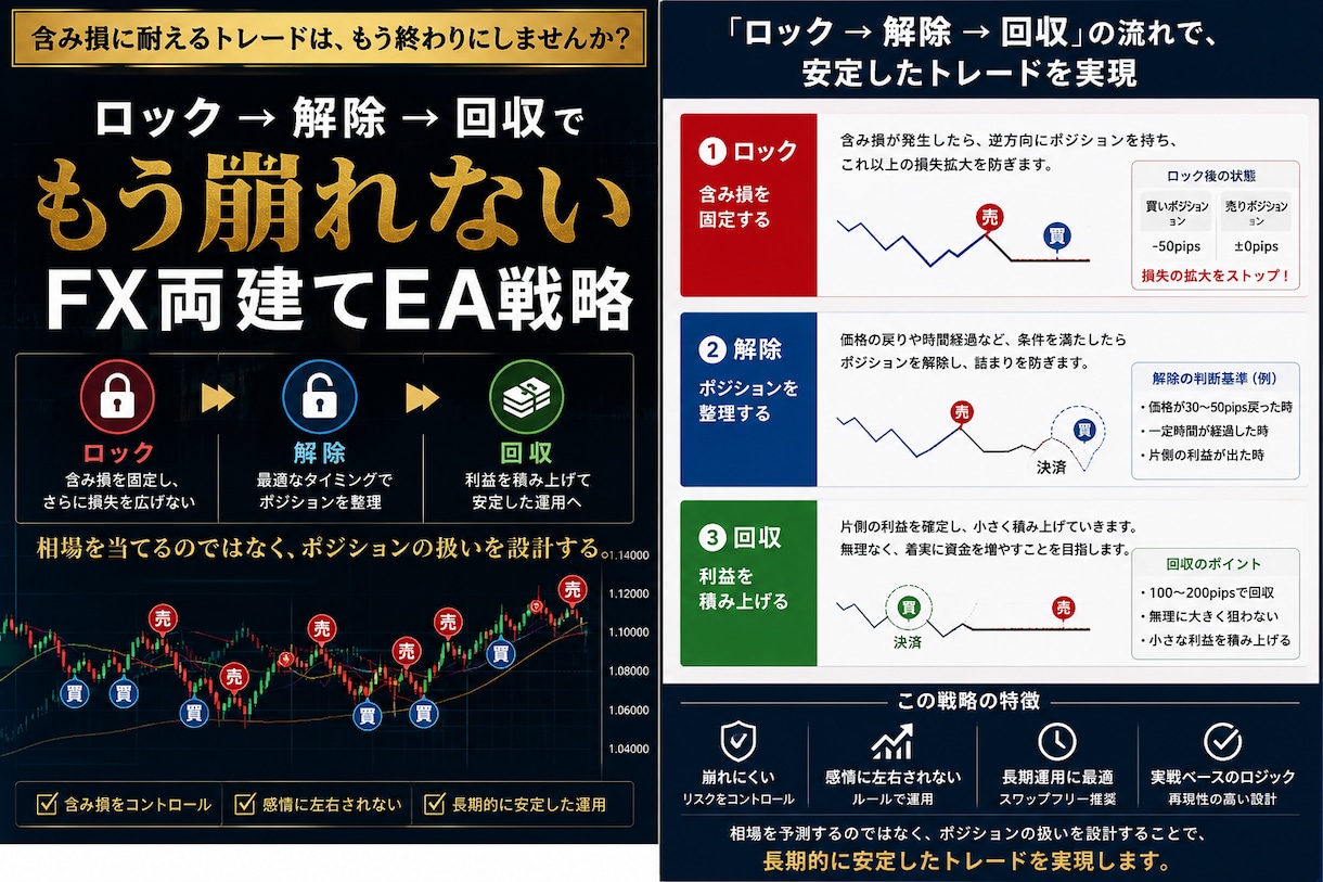 FX両建てロック→解除→回収の全ロジック公開ます 両建て戦略ロック解除回収による資金管理とポジション設計を提供 イメージ1