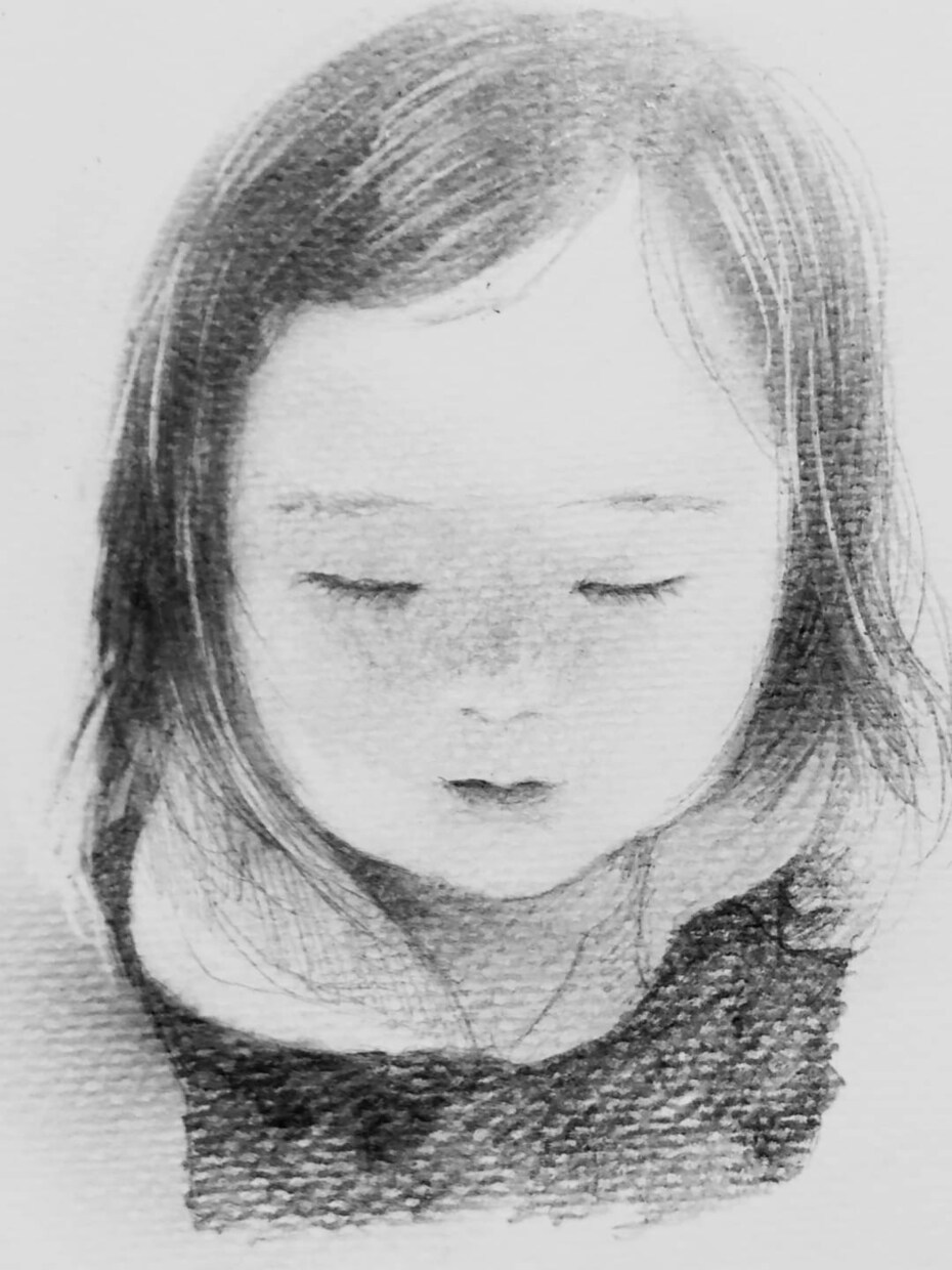 女の赤ちゃんの鉛筆画