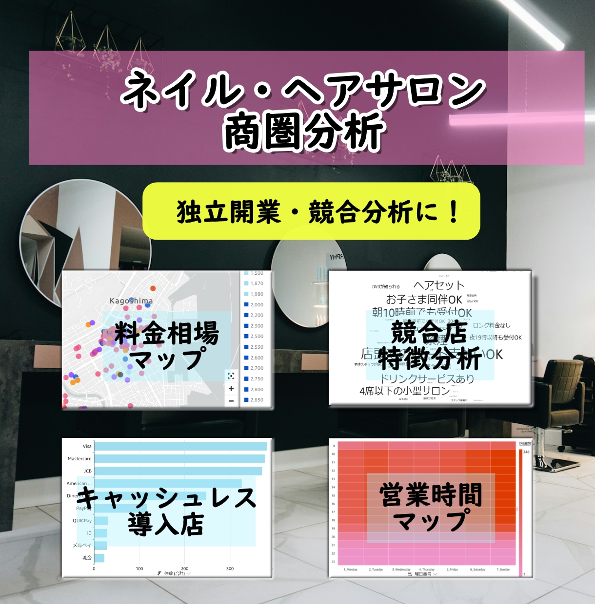 ネイル・カットサロンの商圏分析・競合調査をします 地域の特性を徹底分析！美容室の独立開業をサポートします。 イメージ1