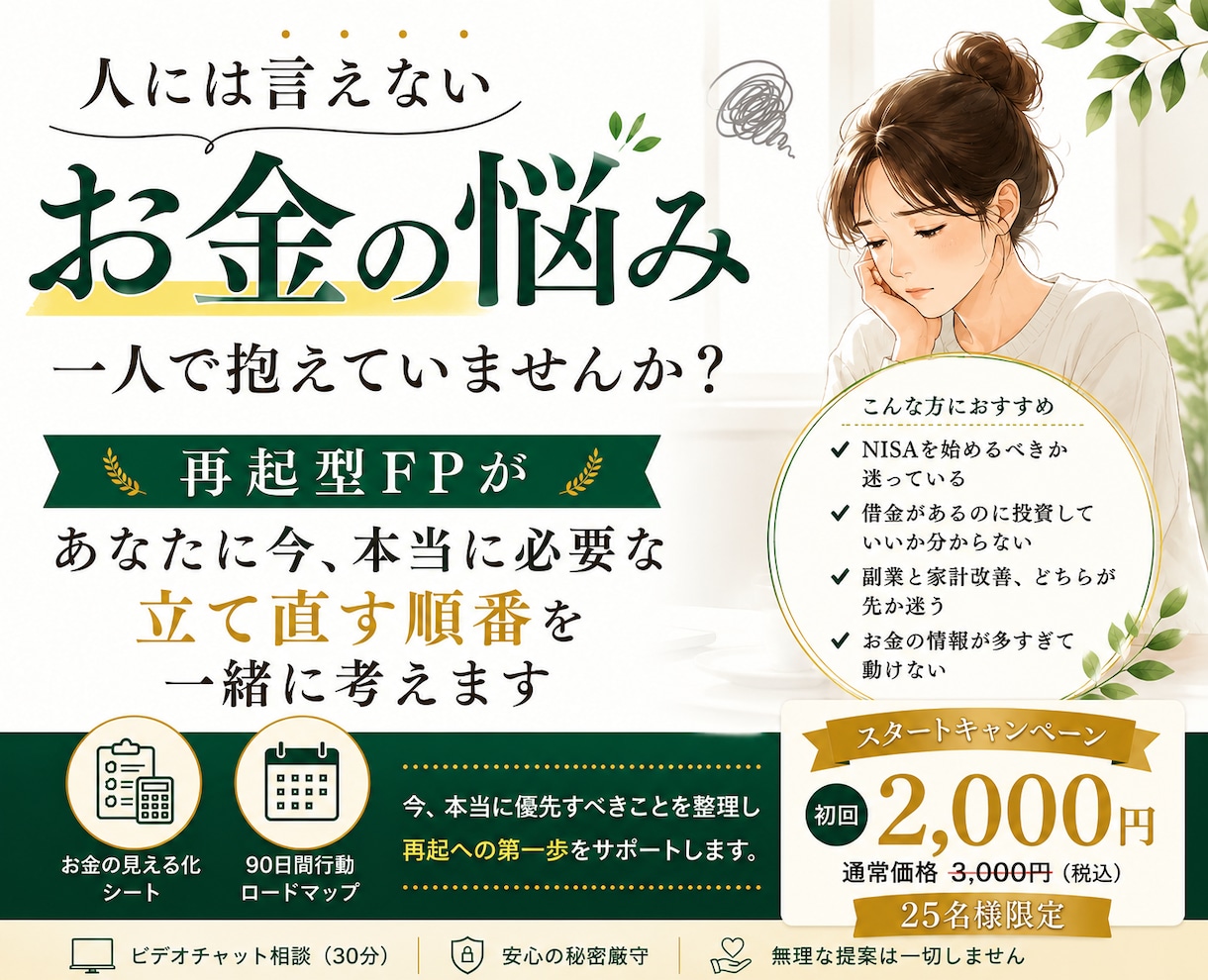 再起型FPが人に言えないお金の悩みを再起へ導きます 頑張る前に、手放す事が重要！？次の一歩を明確にします イメージ2