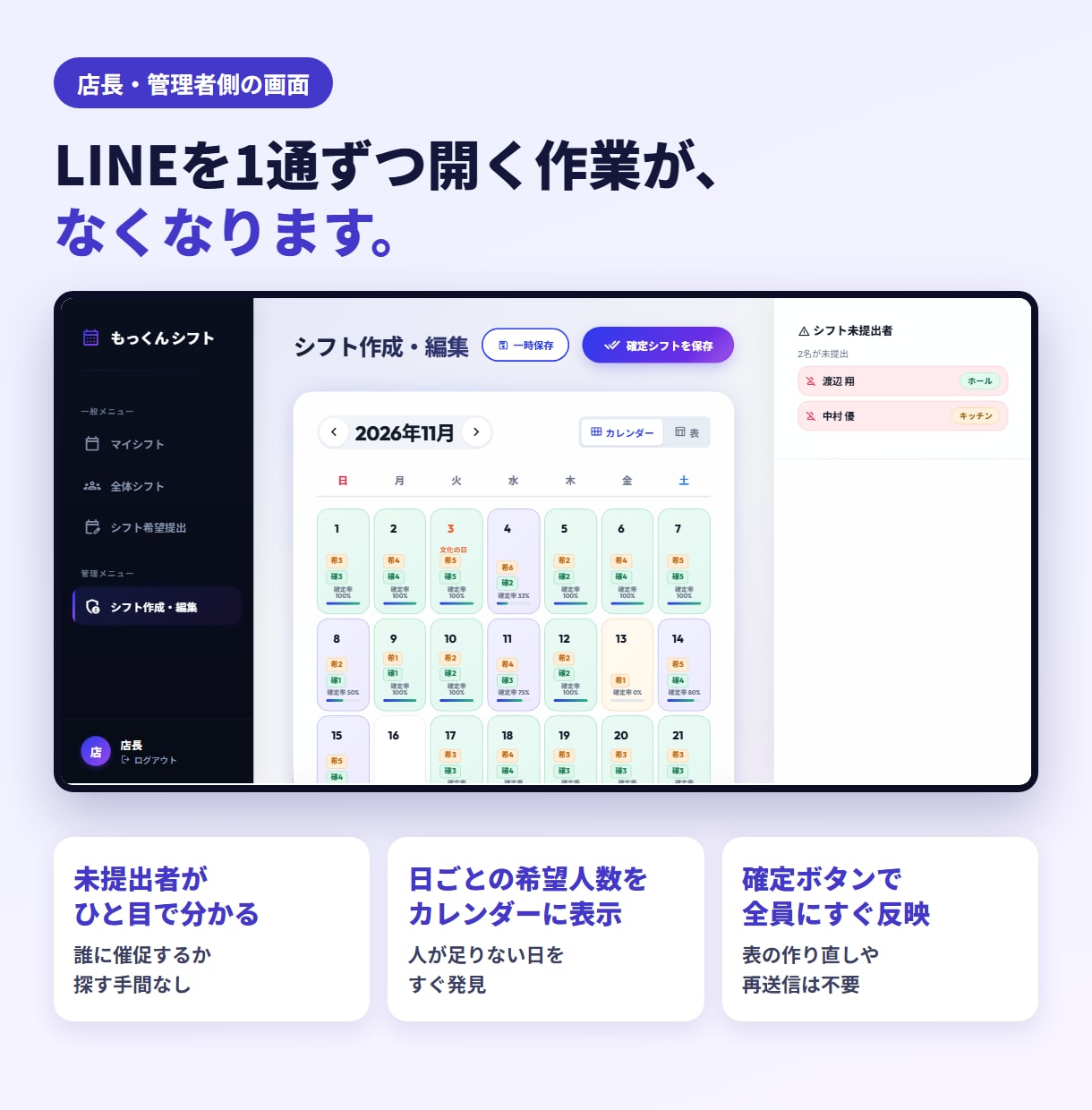 飲食店向けシフト管理アプリを導入します LINEでのシフト集めから卒業。導入までチャットで伴走 イメージ3