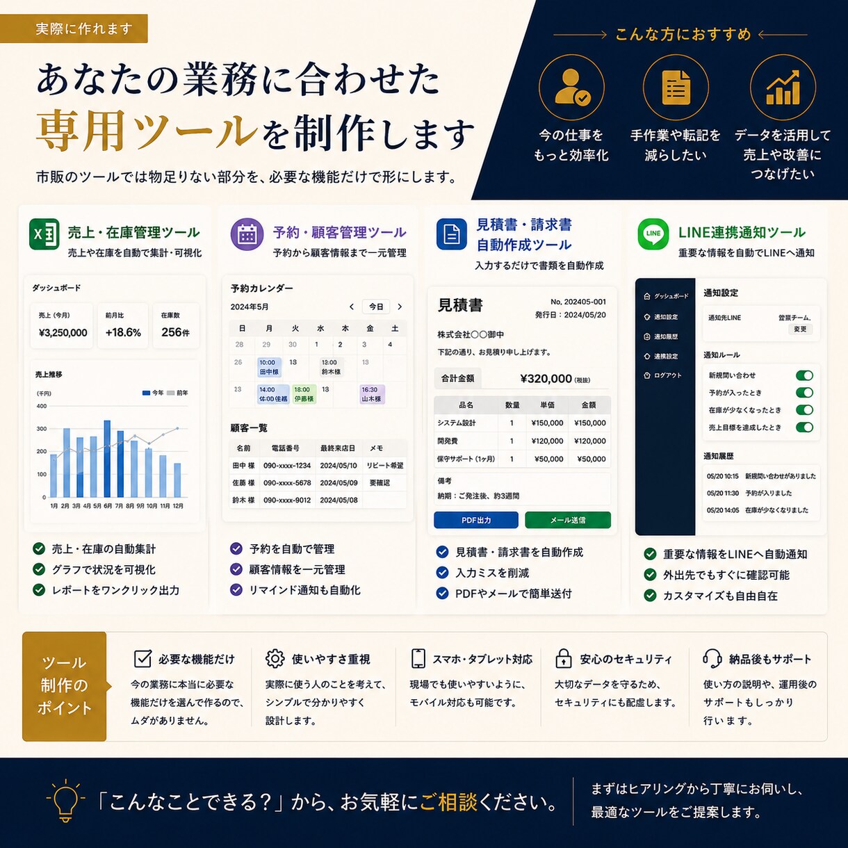 あなたの業務に合わせた専用ツールを制作します その仕事に、ちょうどいい仕組みを。 イメージ2