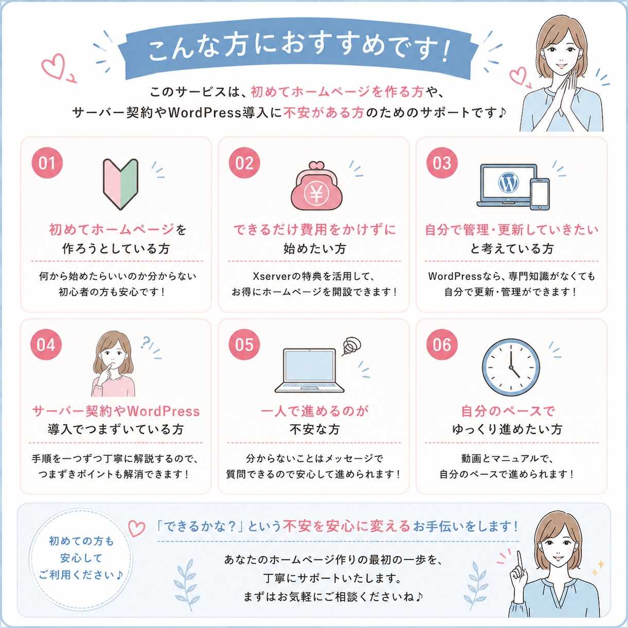 初心者向けにWP導入を支援します HPの最初の一歩を、動画とPDFでやさしくサポートします イメージ5