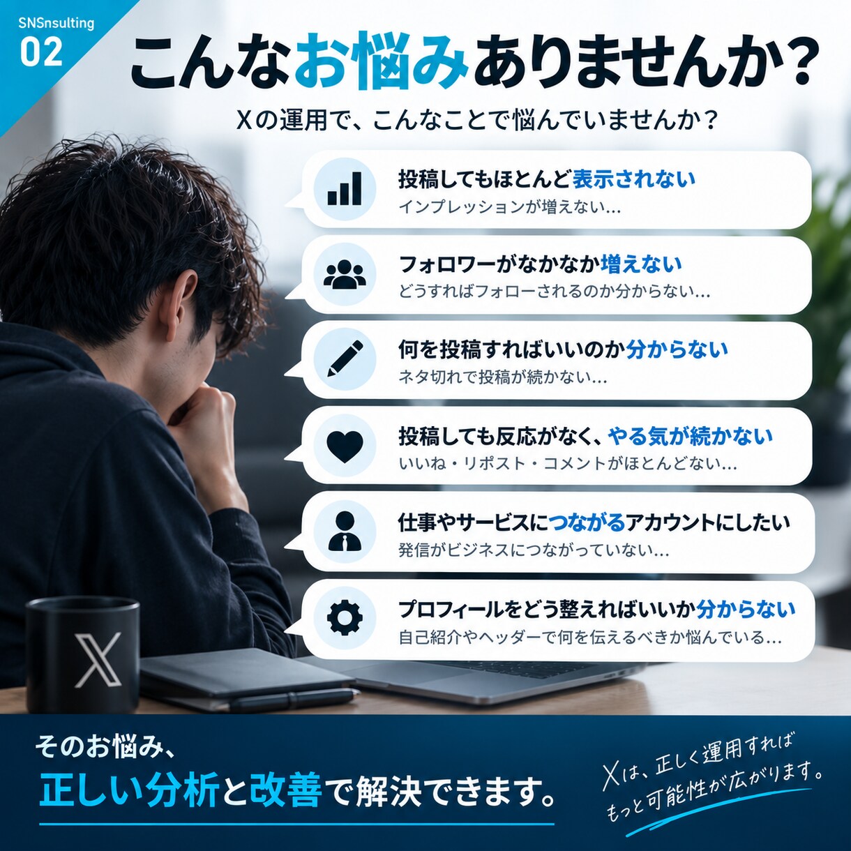 X（Twitter）の運用を分析・改善します 投稿・プロフィール・導線を分析し次の施策まで具体化 イメージ2
