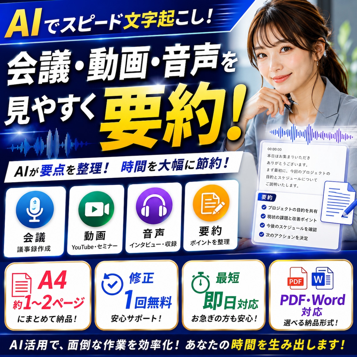 AIで文字起こし・要約しますます 会議・動画・音声を見やすく要約します イメージ1
