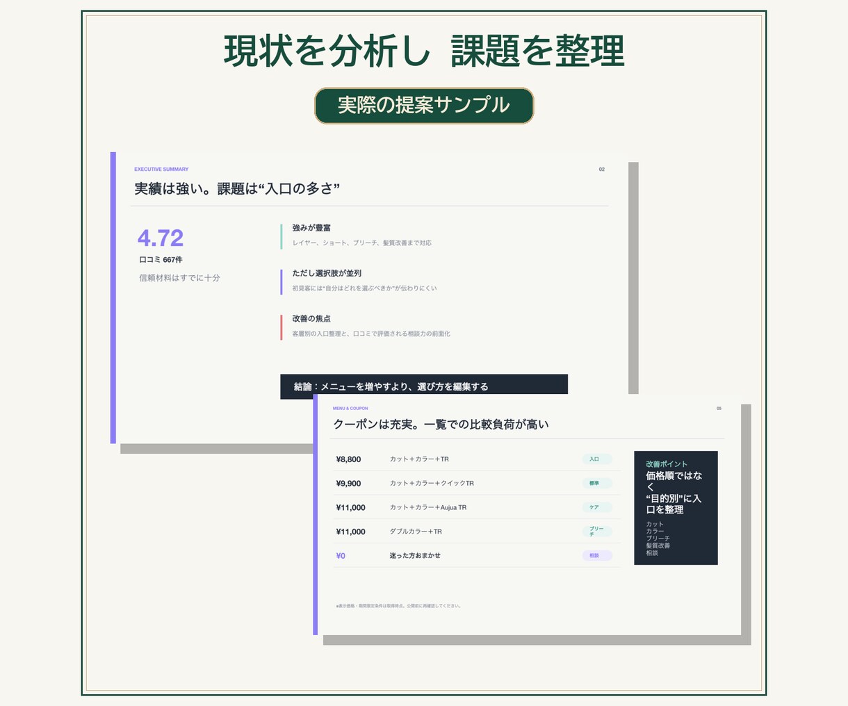 美容サロンのHPB掲載内容を分析・改善提案します URLだけでHPBのキャッチ・クーポン・口コミ・競合を分析 イメージ2