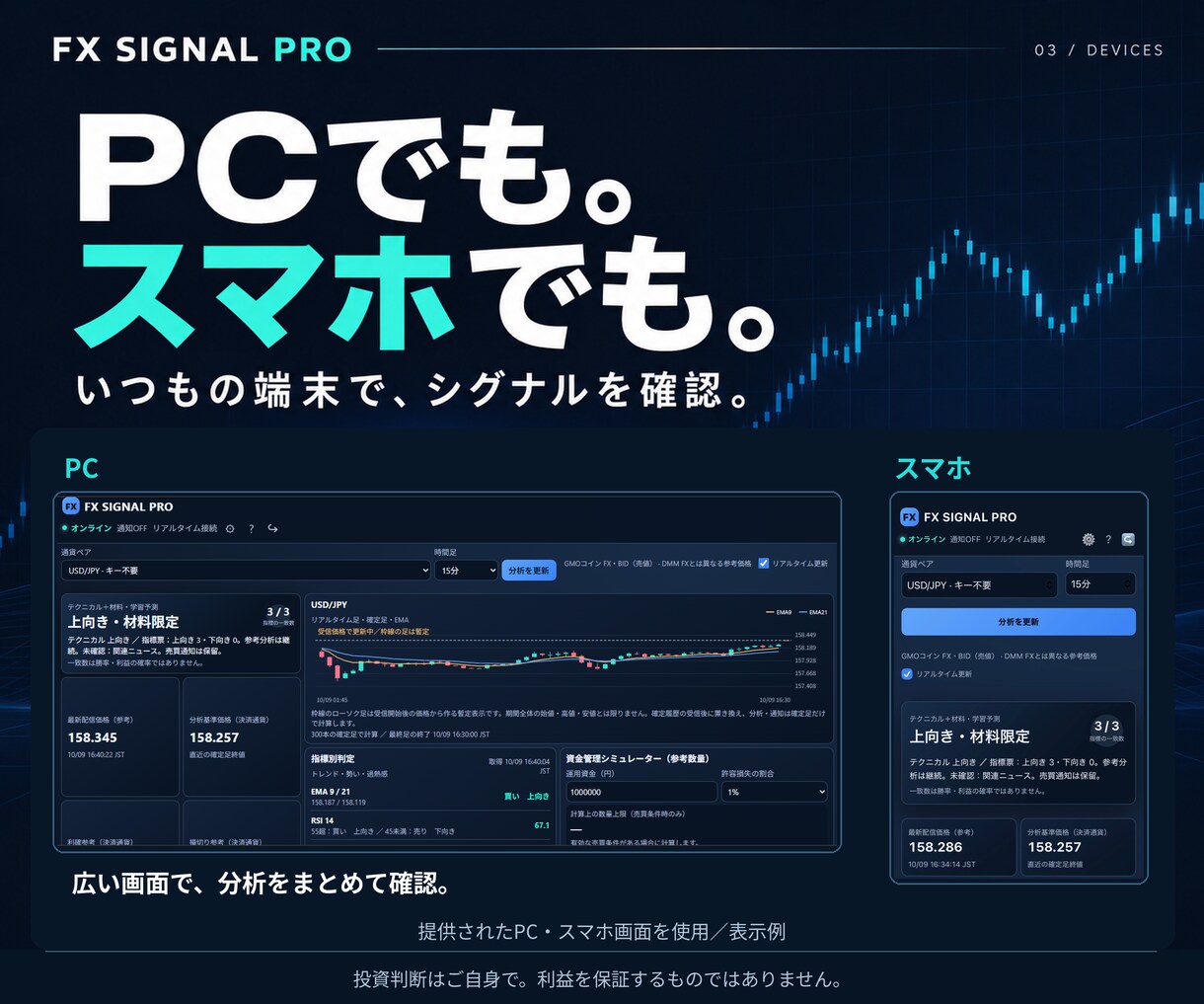 FXの高精度AI分析ツールを提供します 買い・売り・待機を見やすく表示。PC・スマホで相場確認。 イメージ3
