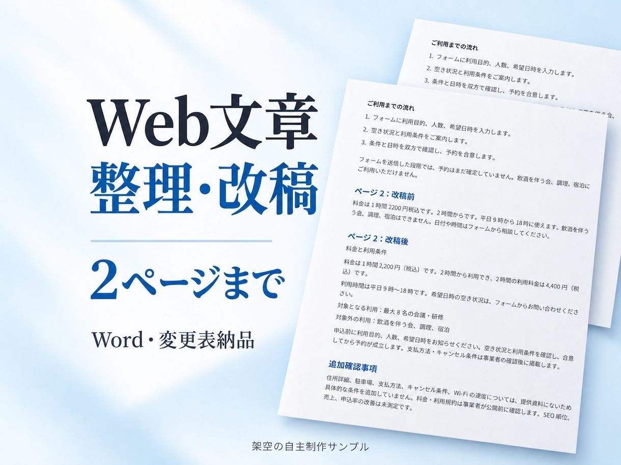 Web文章2ページを読みやすく整えます 伝えたい情報を、読者が迷わない文章に イメージ1