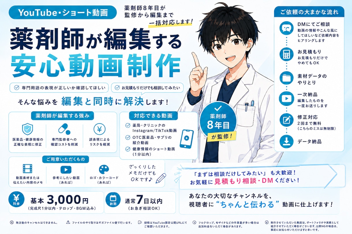 薬剤師が医療系SNSショート動画編集します 薬剤師8年目が専門用語もそのまま正確に編集します。 イメージ1