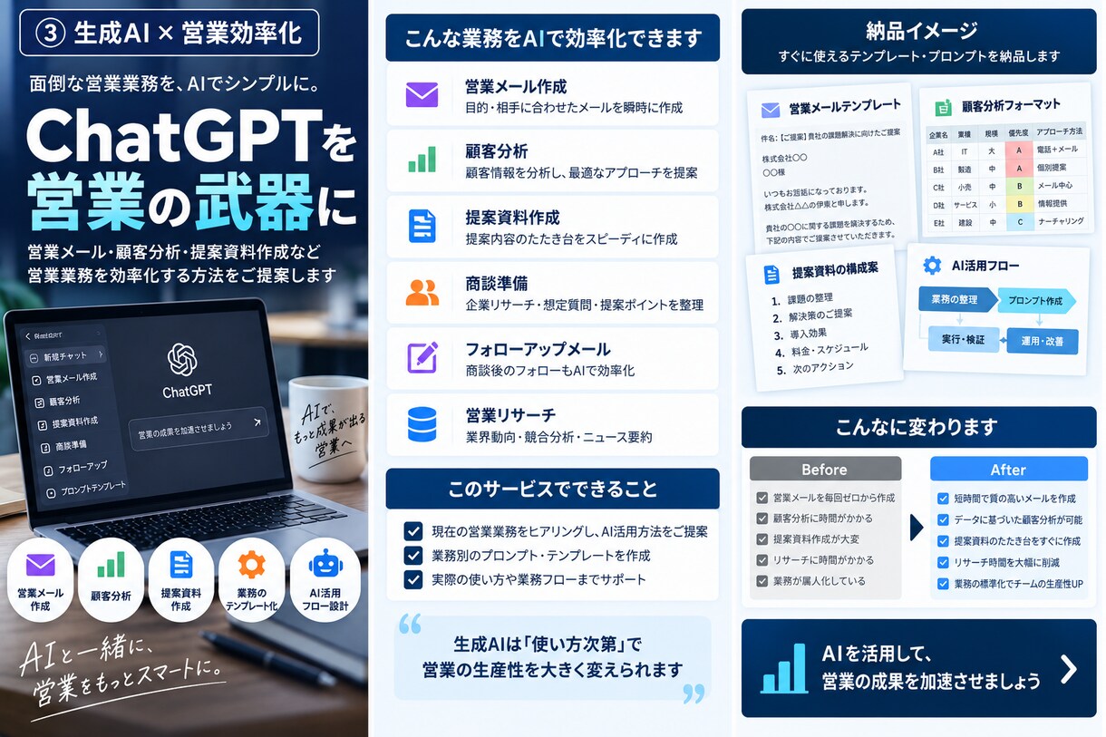 生成AIを活用し営業業務を効率化します 「AIを使うけど、何から始める？」を業務に落とし込みます イメージ2