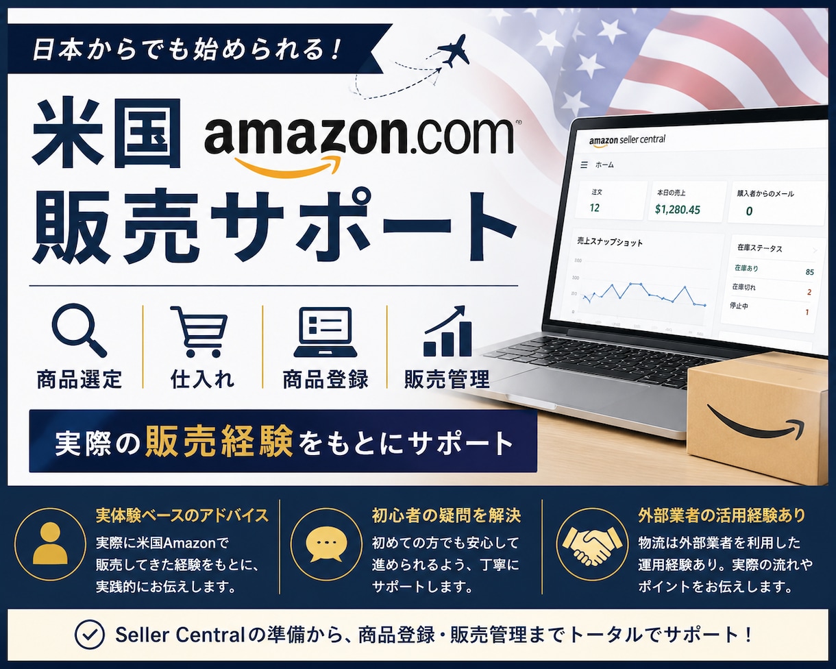 Amazon米国販売の始め方をサポートします 商品選定・仕入れ・出品まで実体験をもとにサポート イメージ1