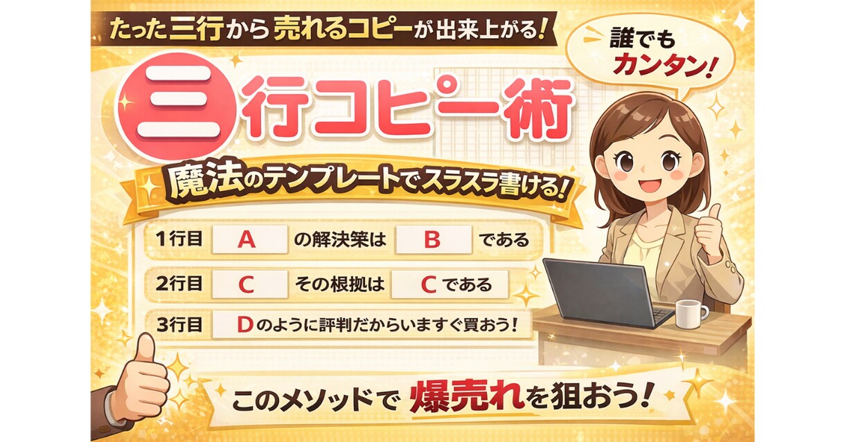 たった三行の文から売れるコピーを作る方法を教えます 理屈は後回しですぐ書けるようになりたい人のための簡単コピー術 イメージ1