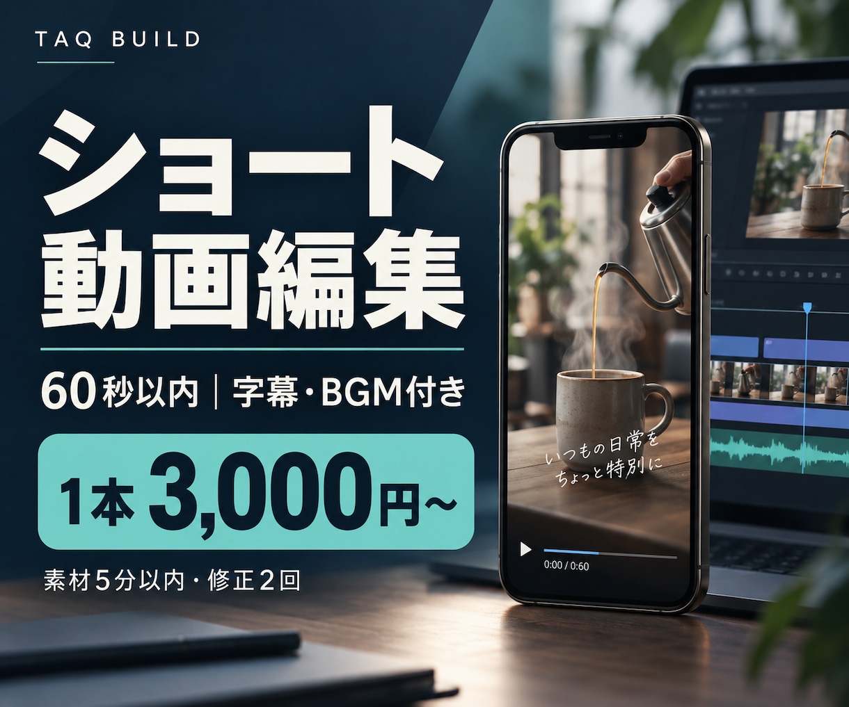 SNS向けショート動画を見やすく編集します 字幕・BGM込み。60秒以内の縦動画を1本から イメージ1