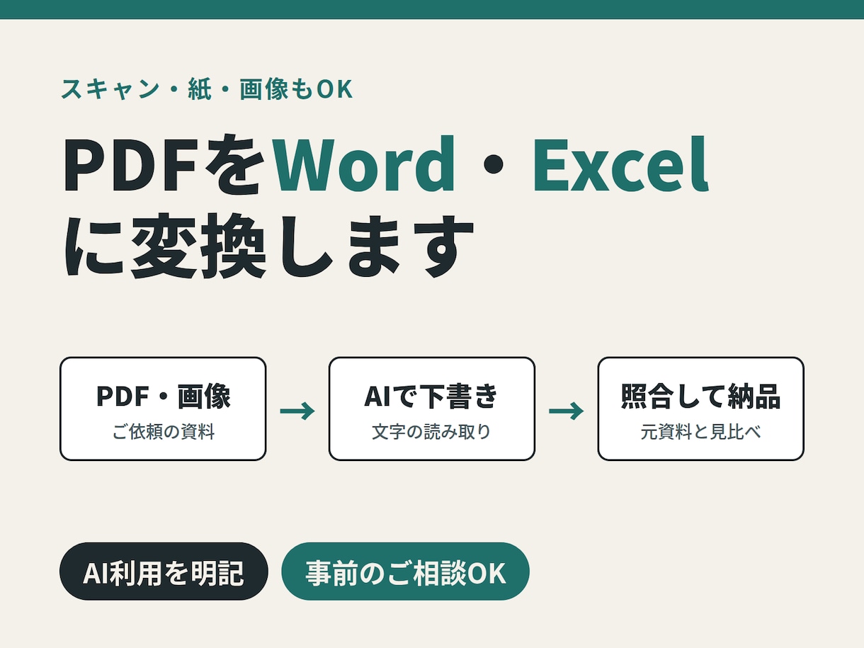 PDF・画像をWord/Excelに変換します AIで下書きし、元資料と照合して納品します イメージ1