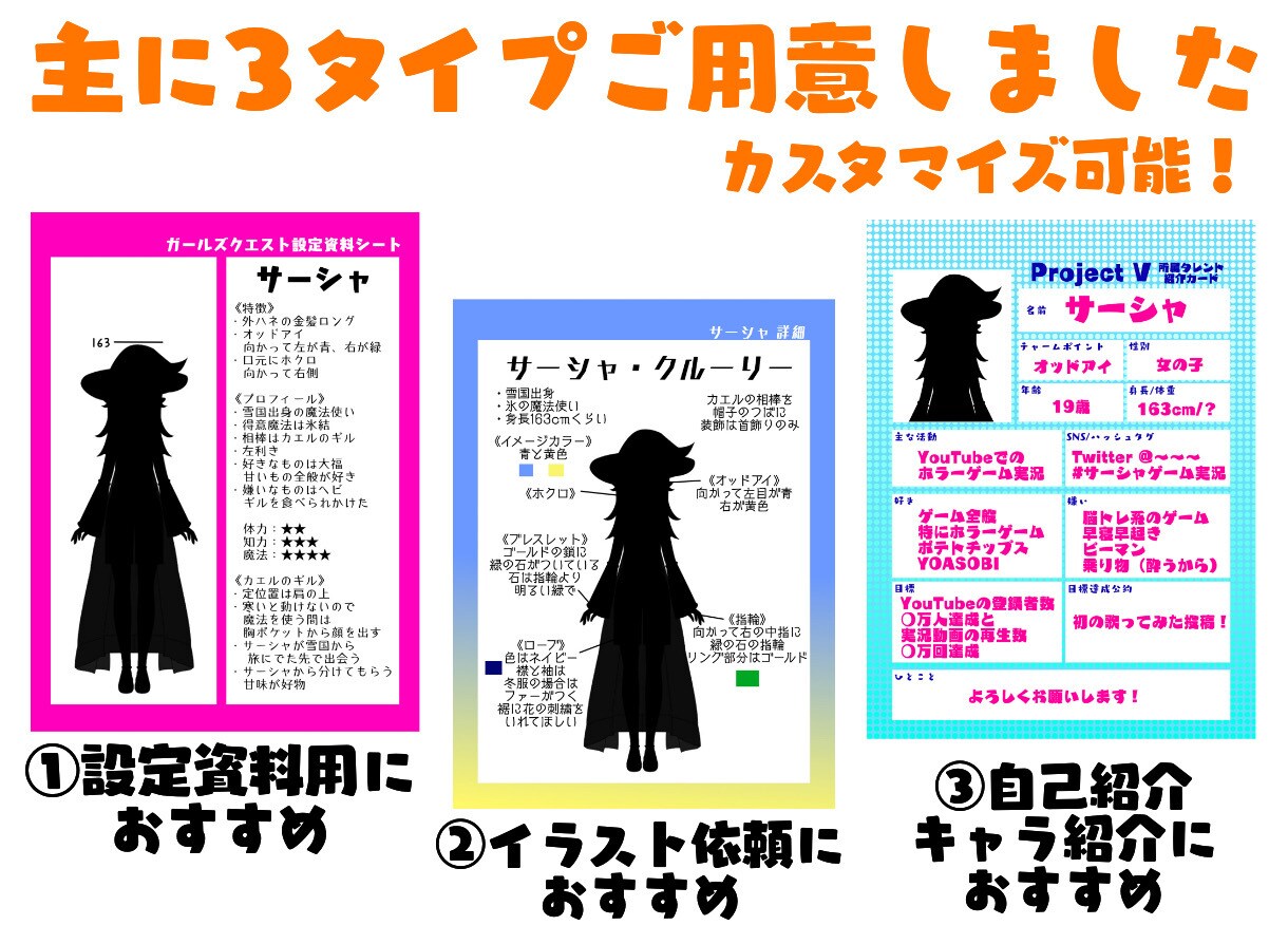 キャラクターシート作成いたします 印刷可能！コテキャラシート・設定資料用・自己紹介用などに イメージ2