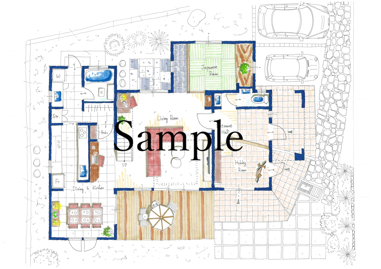 戸建て 暖かい手書き間取り図作成します プレゼンや不動産広告、今まで住んだおうちの記念などに！ イメージ2