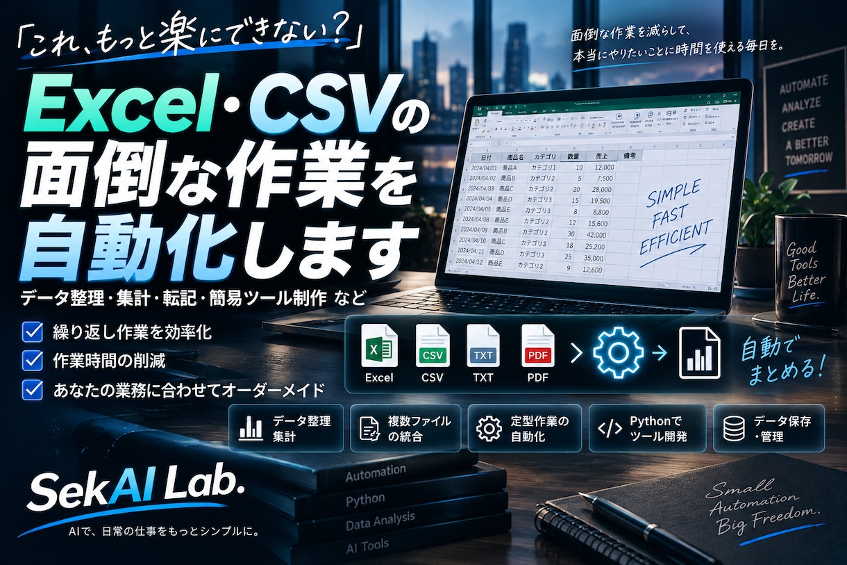Excel・CSVの面倒な作業を自動化します 「これ楽にできない？」の段階からご相談OK イメージ1