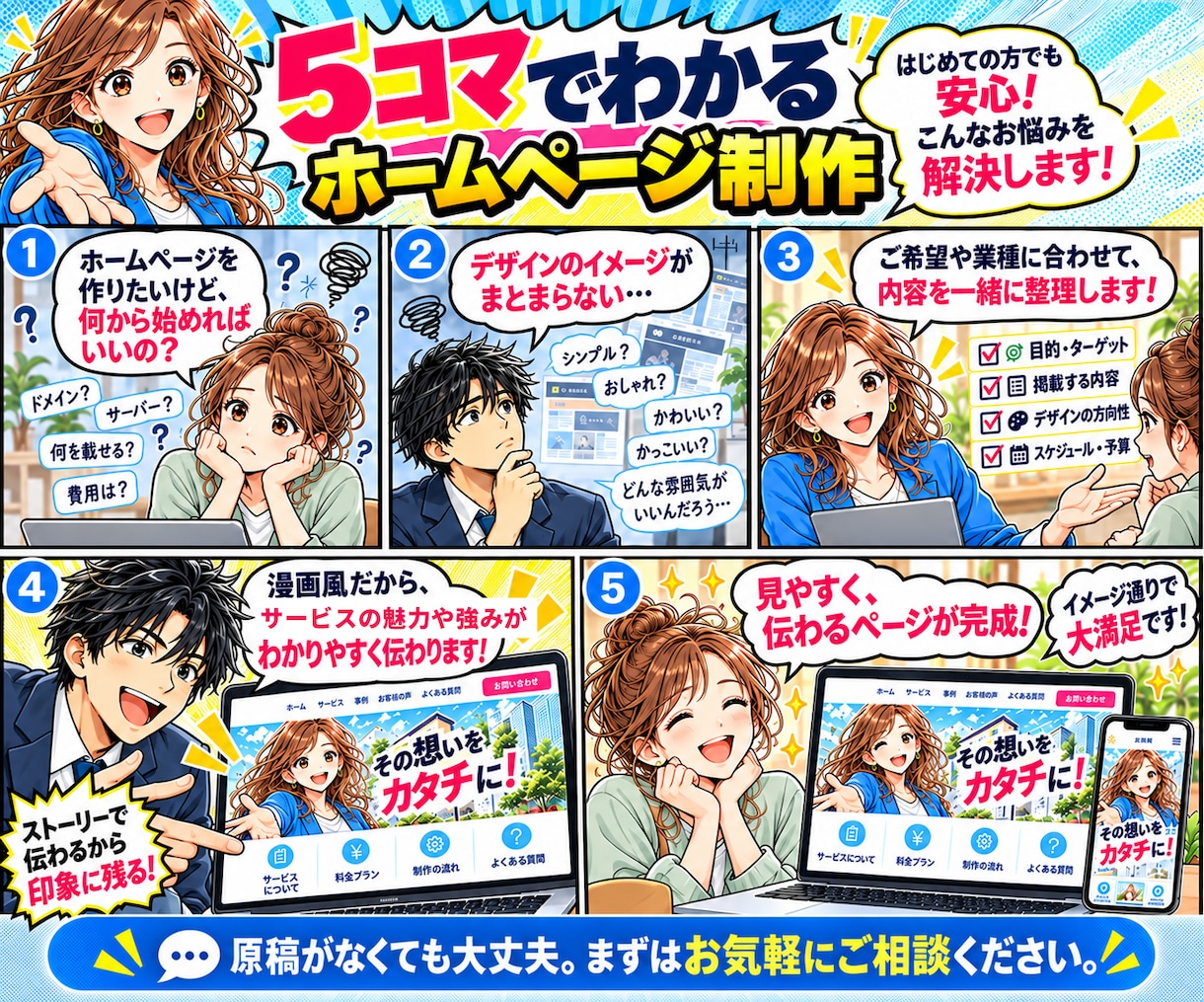 漫画風で伝わるホームページを制作します サービスの魅力を漫画でわかりやすく。原稿なしでも相談OK！ イメージ3