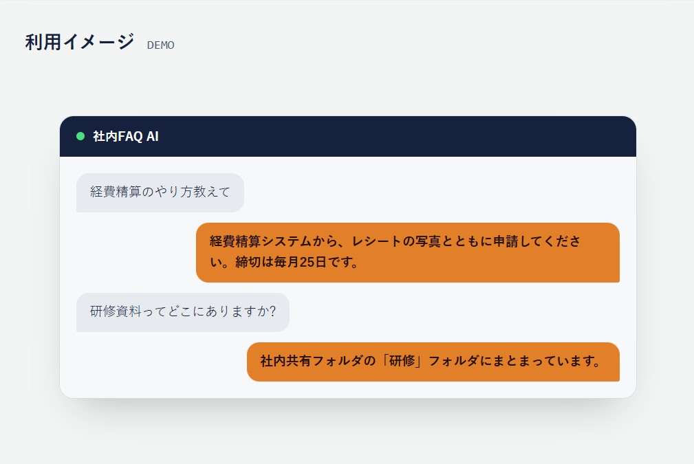 社内のよくある質問にAIが自動で答えます 総務・バックオフィスの"聞かれ疲れ"を解消します イメージ3