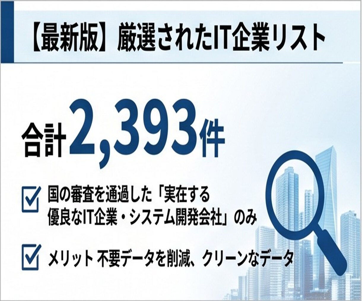 即納！IT企業の新規開拓テレアポリストを提供します BtoB営業に最適！2393件の高純度ITベンダー法人リスト イメージ4