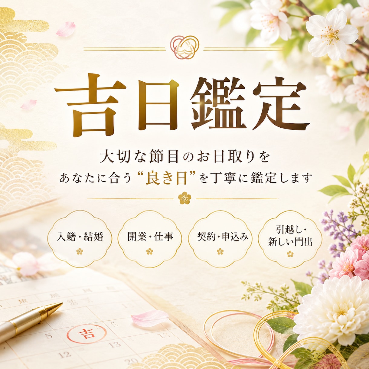 大切な日の吉日お伝えします 告白、開業、挙式、法事、引越 吉日、日取りをお伝えします。 イメージ1