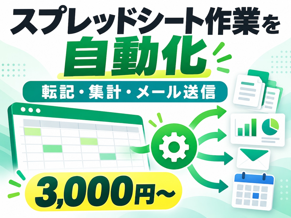 GASでスプレッドシートの面倒な作業を自動化します 3,000円から。転記・集計・メールをボタン1つに イメージ1