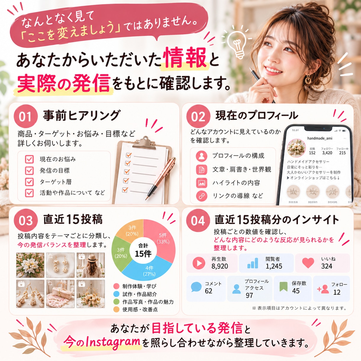 モニター募集中 | インスタ発信を診断します 頑張って発信しているのに、何を直せばいいか分からないあなたへ イメージ4